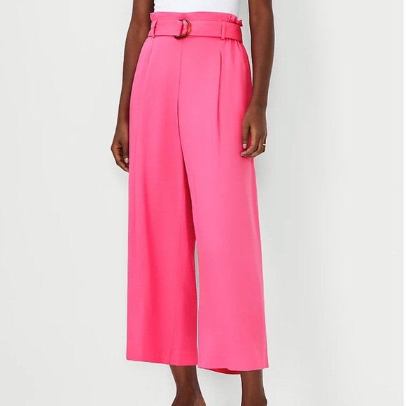 Ann Taylor Pants - The Belted Easy Wide Leg Crop Pant Navy Blue Ann Taylor 8P